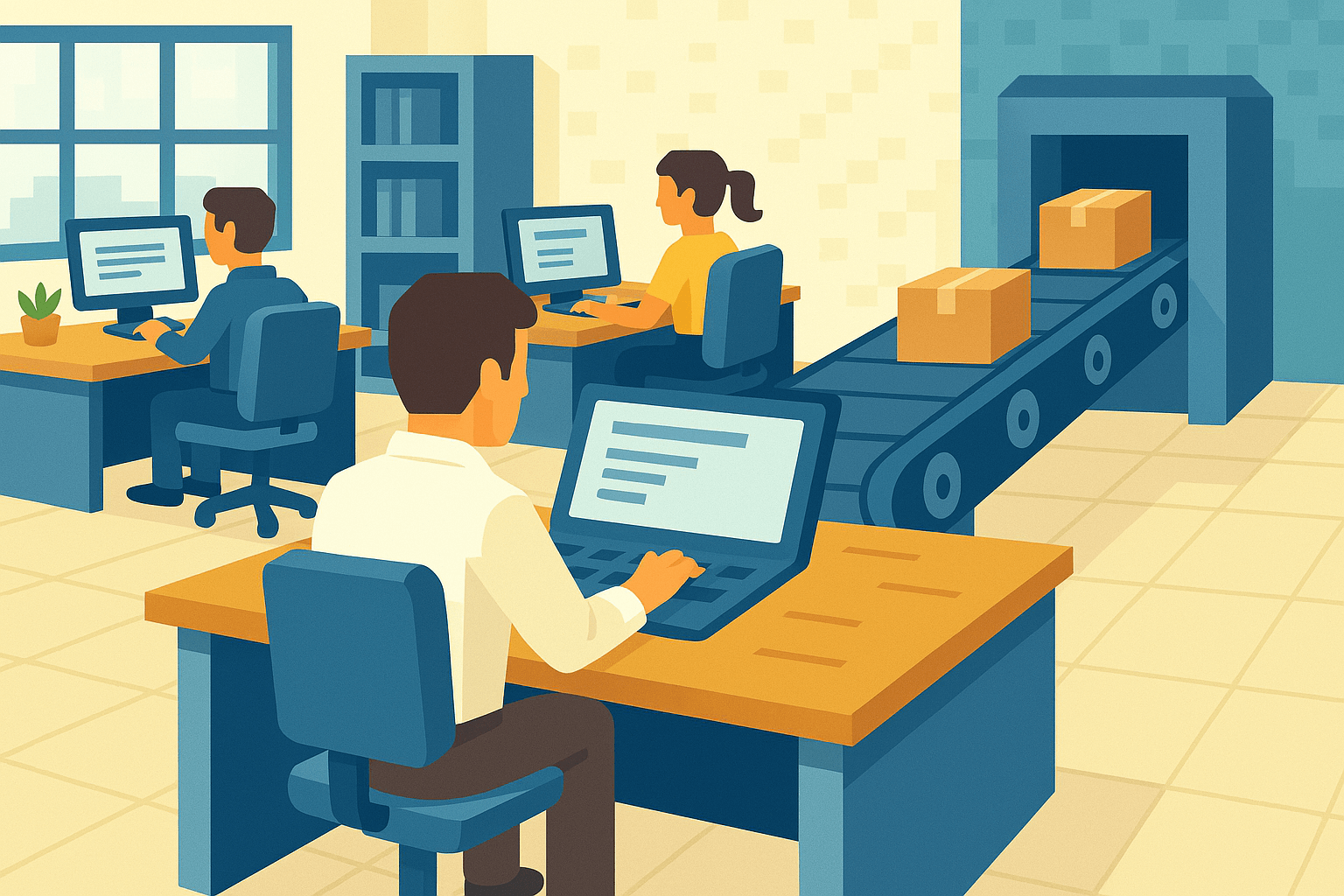 a team of employees in an office leveraging automation tools